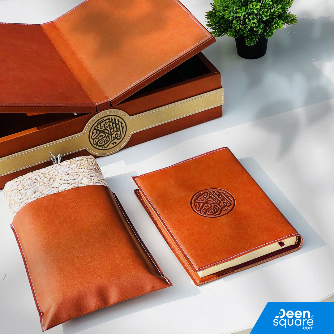 Premium Leather Quran Gift Set – Elegant Box, Quran & Prayer Mat
