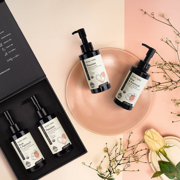 Buy Floral Symphony Gift Set of 2 Luxury Body Oils at deensquare.com Dubai | UAE. Perfect gift for her with Rose Patchouli and Passion oils.