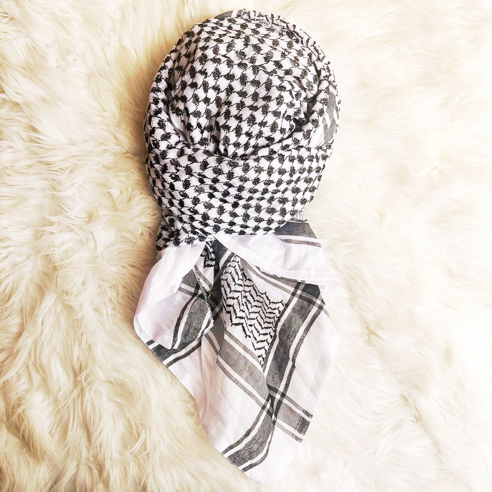 Stitched Hamdaniya Shemagh (Ghatra) White & Black for Boys (Palestine Style)