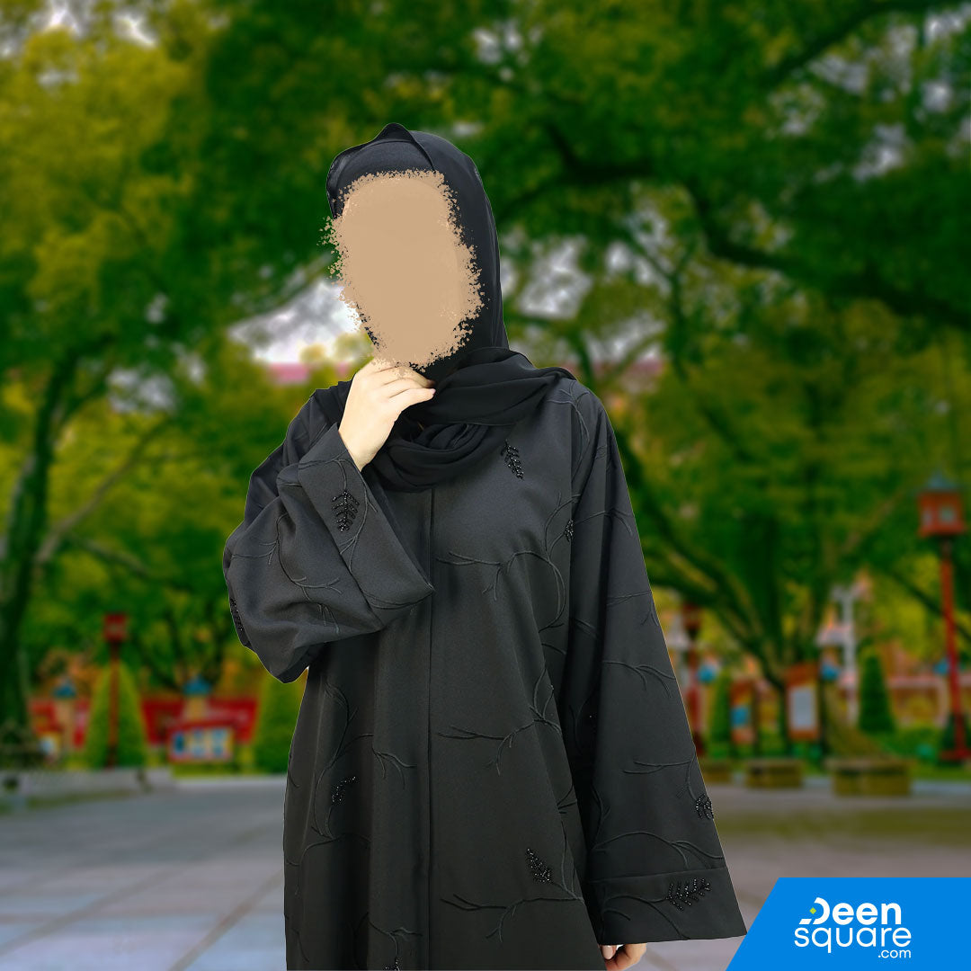 Elegant Handwork Embroidered With Beads Abaya - Black