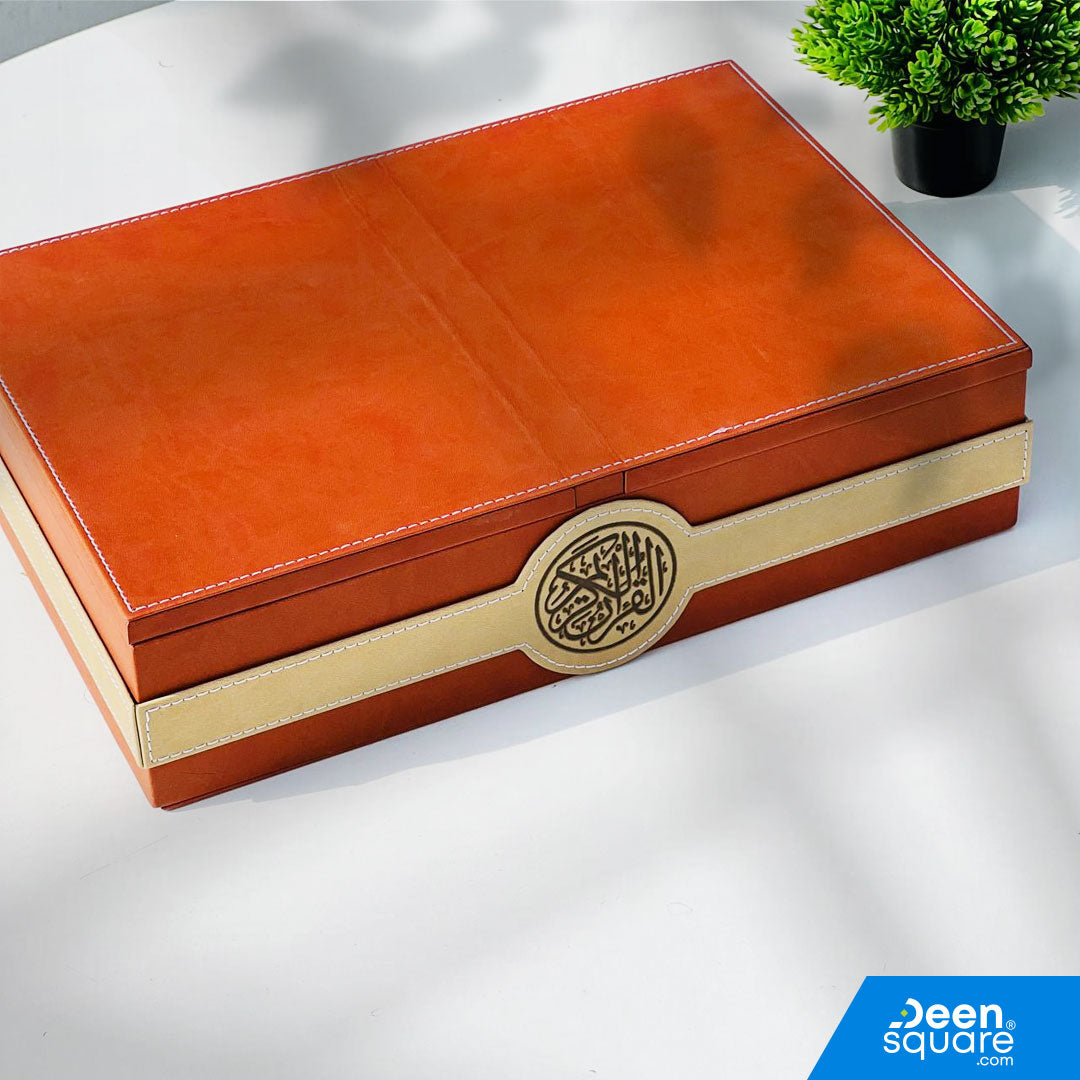 Premium Leather Quran Gift Set – Elegant Box, Quran & Prayer Mat