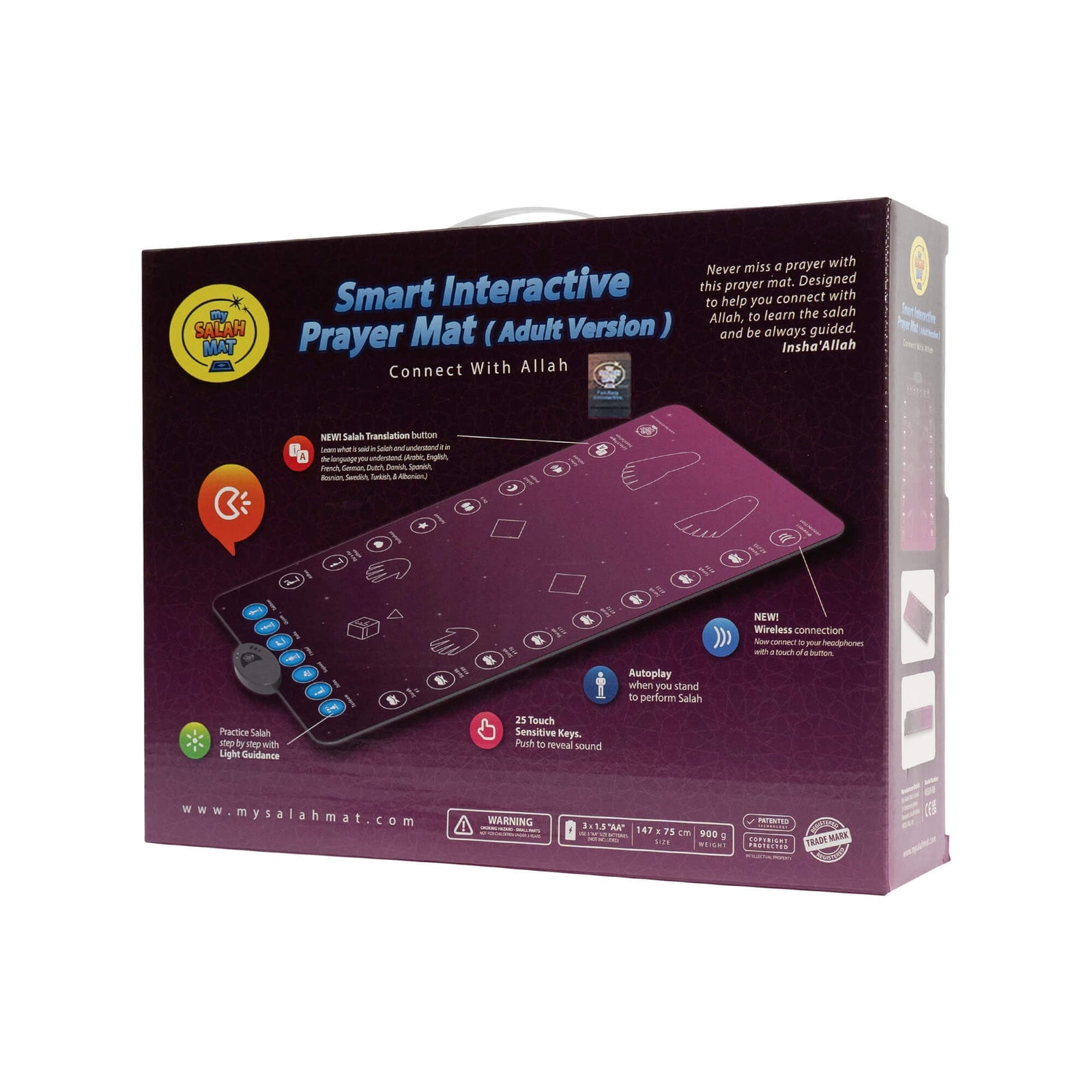 My Salah Mat Adult & Revert Muslim Educational Interactive Prayer Mat with Wireless Connection & Salah Translation - Pink Color
