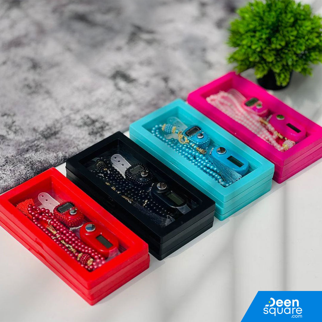 Beautiful Tasbeeh Counter Gift Set – 99 Beads Tasbih with Finger Counter & Keychain