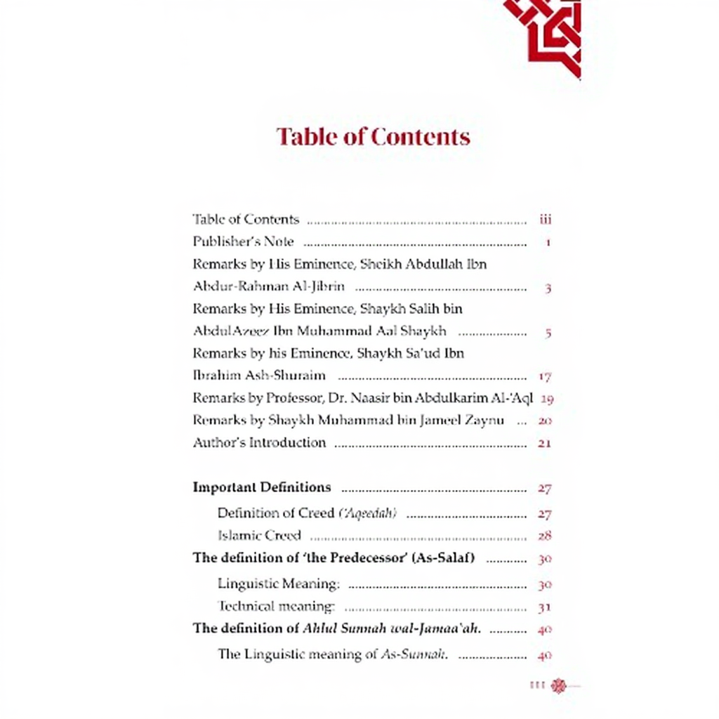 A Concise Presentation of the Creed of Ahlus-Sunnah wal-Jama’ah Table of contents