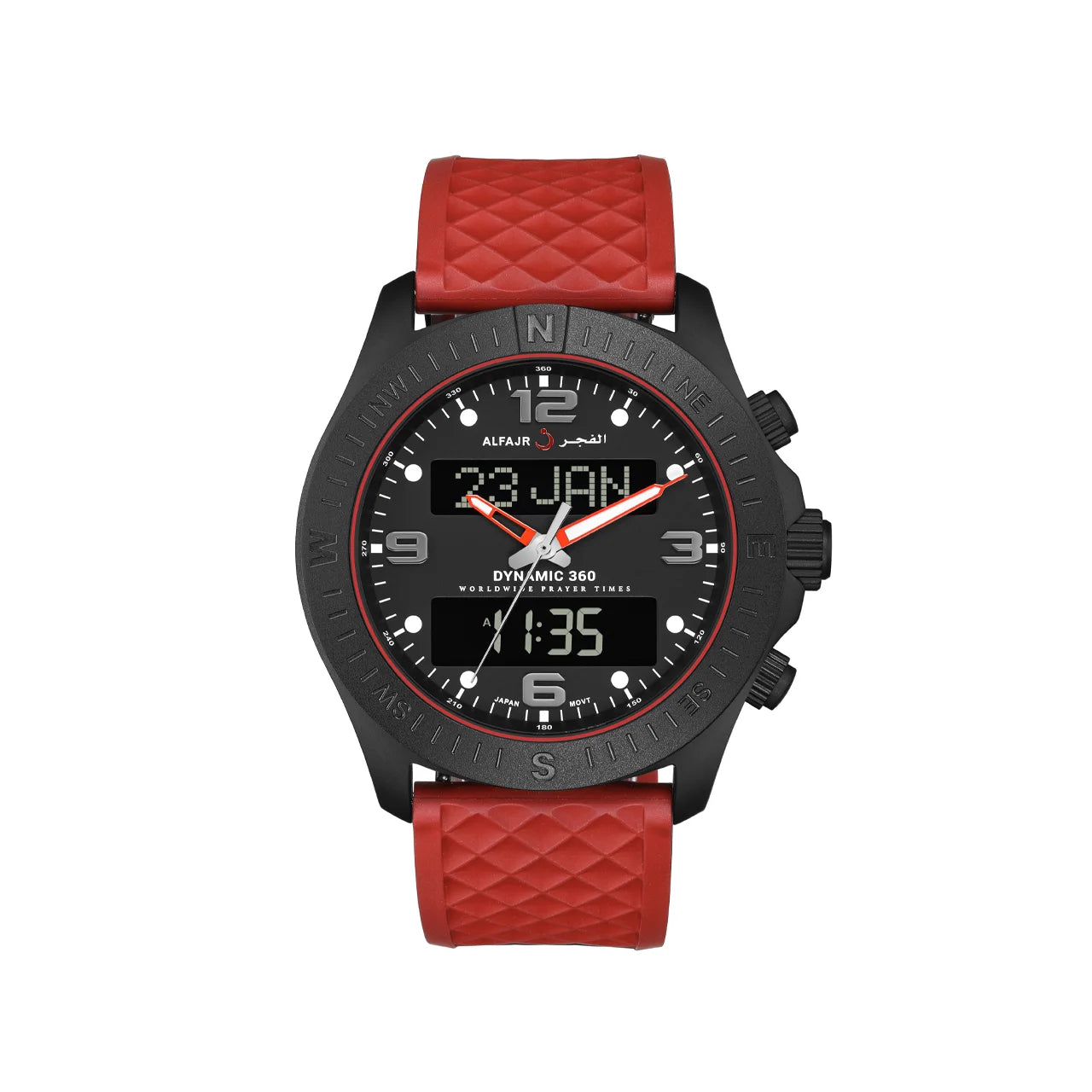 Al Fajr Dynamic 360 Azan Watch Black Dial WH-24 – Red Strap