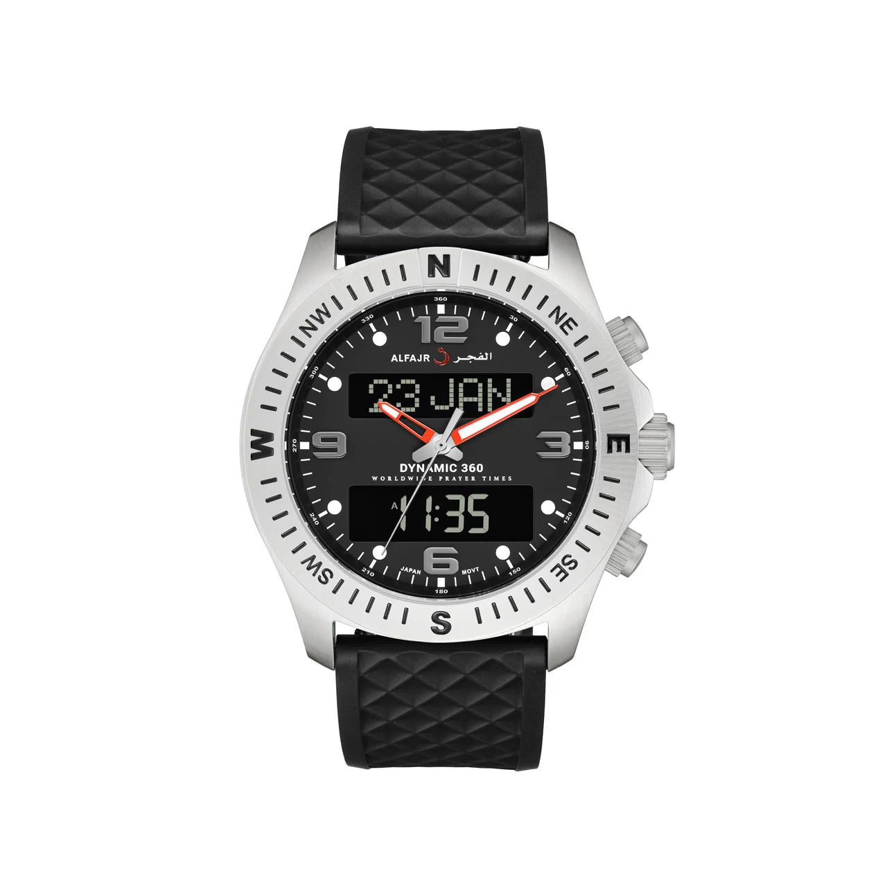 Al Fajr Dynamic 360 Azan Watch Silver Dial WH-24 – Black Strap