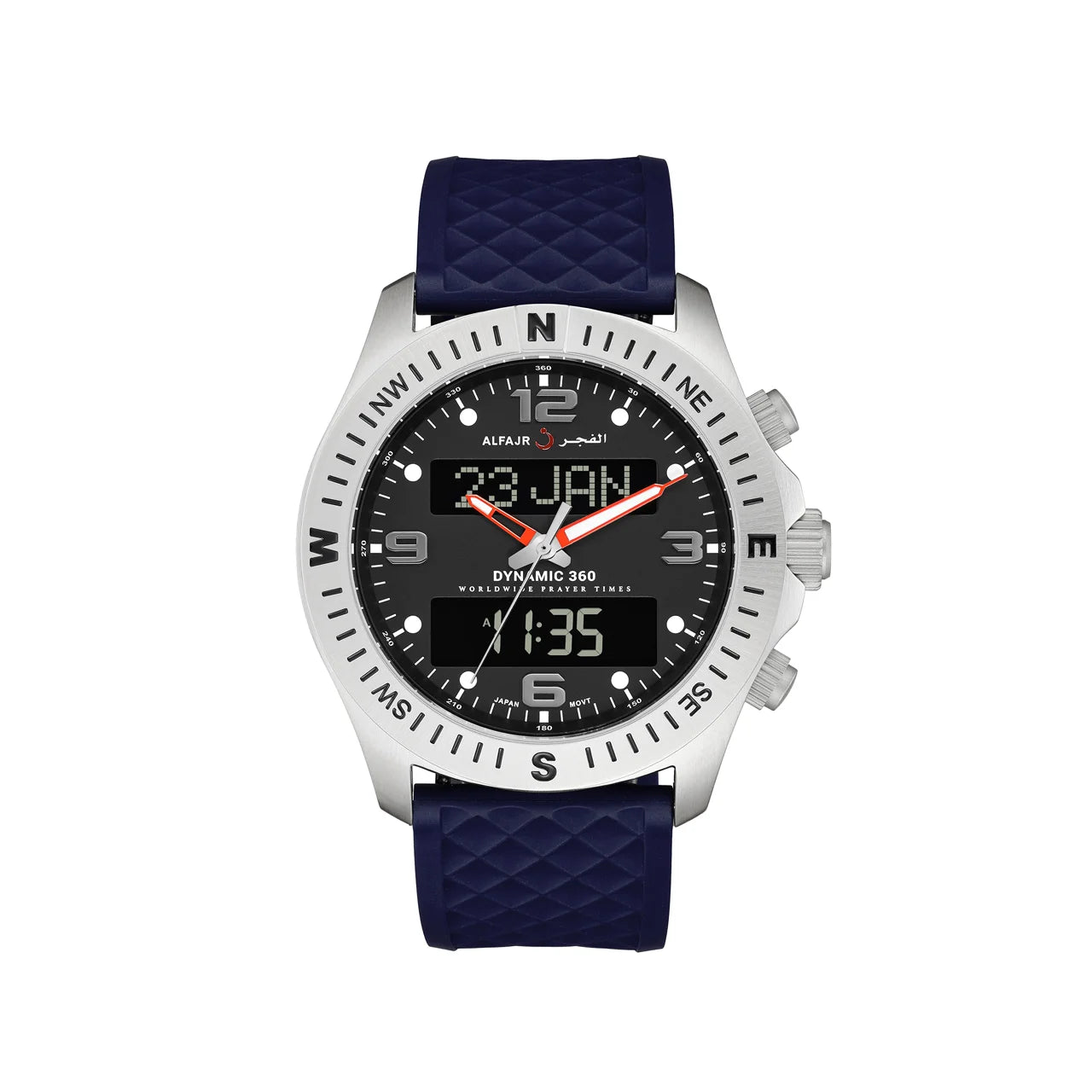 Al Fajr Dynamic 360 Azan Watch Silver Dial WH-24 – Blue Strap