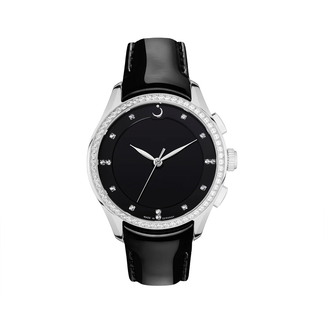 Al Fajr Premier 360 Ladies Leather Wrist Watch - Silver with Black Strap