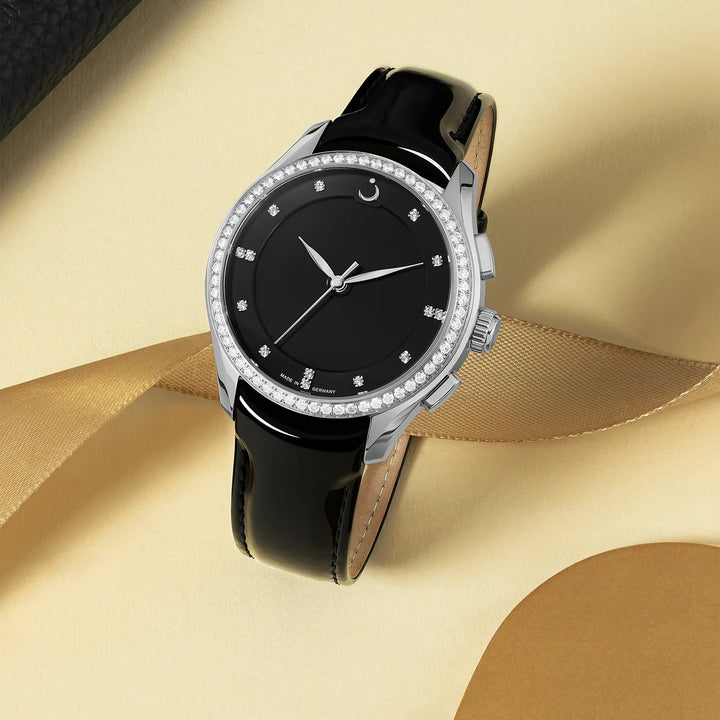 Al Fajr Premier 360 Ladies Leather Wrist Watch - Silver with Black Strap real view