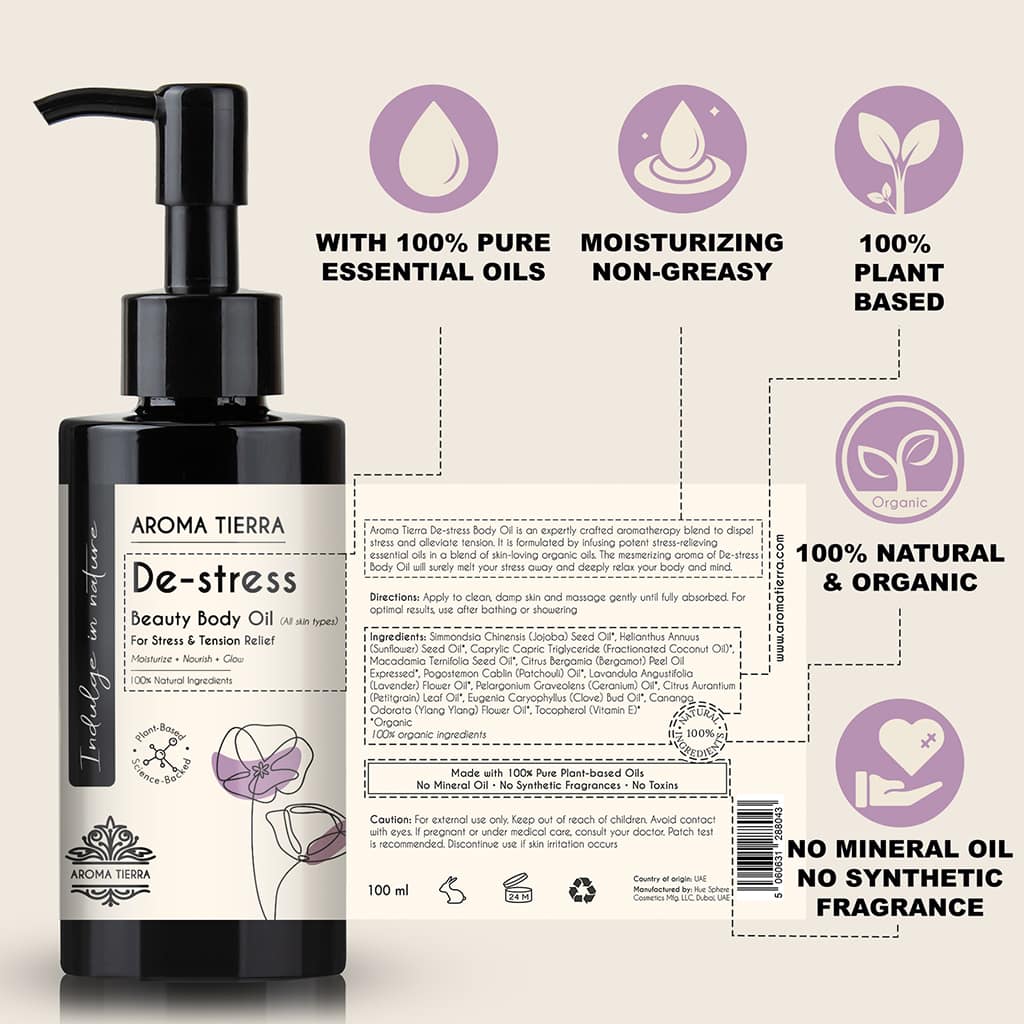 De-stress Body Oil – Stress Relief Blend (100ml) - Aroma Tierra