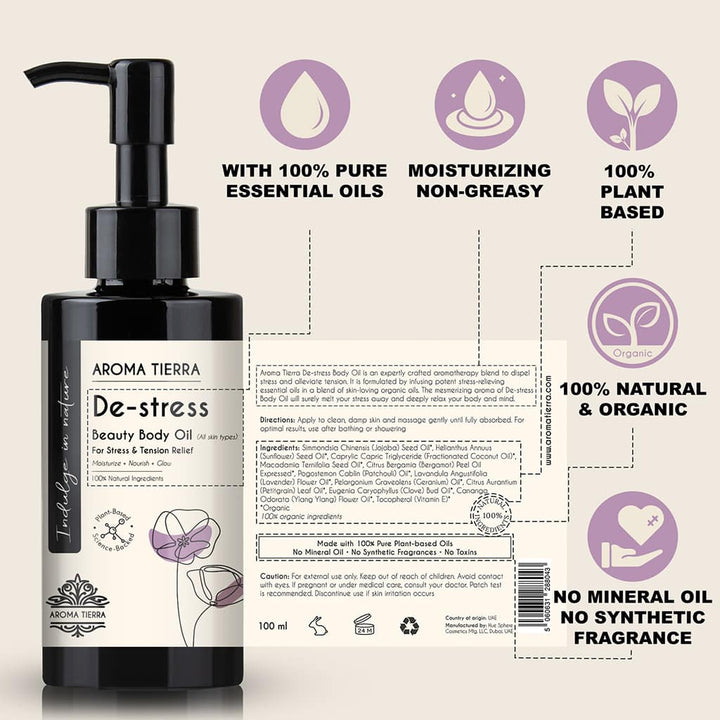 De-stress Body Oil – Stress Relief Blend (100ml) - Aroma Tierra