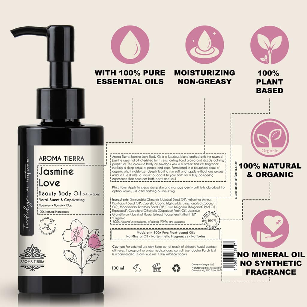 Buy Jasmine Love Body Oil 100ml at deensquare.com Dubai | UAE. Luxurious jasmine body oil for soft skin, hydration, relaxation, and wellness care.