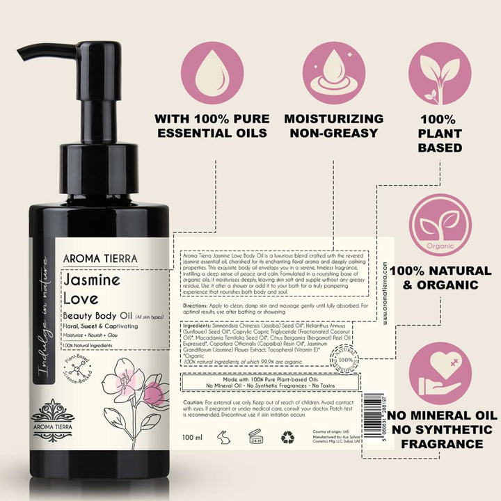 Buy Jasmine Love Body Oil 100ml at deensquare.com Dubai | UAE. Luxurious jasmine body oil for soft skin, hydration, relaxation, and wellness care.