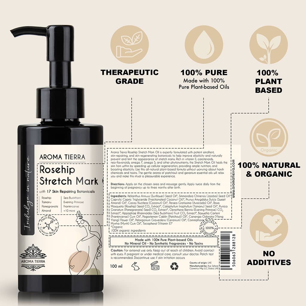 Rosehip Stretch Mark Oil With 17 Skin Repairing Botanicals - Aroma Tierra