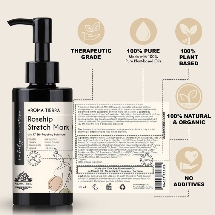 Rosehip Stretch Mark Oil With 17 Skin Repairing Botanicals - Aroma Tierra