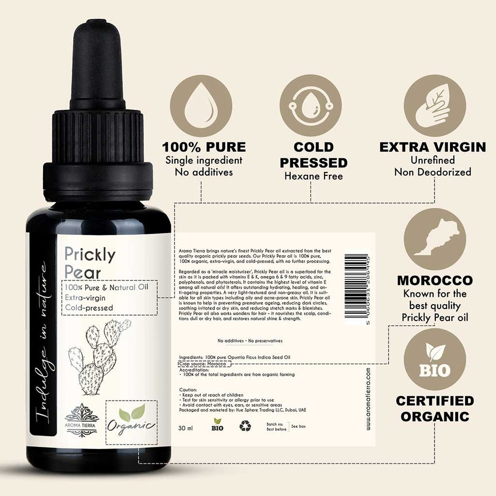 Organic Prickly Pear Oil (Cactus Seed Oil) — 100% Pure, Cold-Pressed - Aroma Tierra