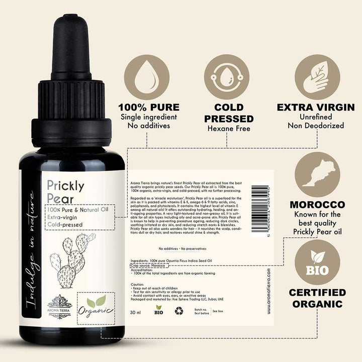 Organic Prickly Pear Oil (Cactus Seed Oil) — 100% Pure, Cold-Pressed - Aroma Tierra