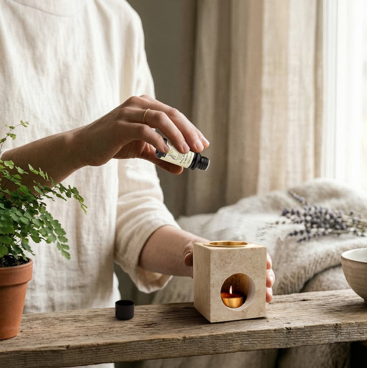 Odyssey — Travertine Stone Essential Oil Diffuser &amp; Candle Burner — Aroma Tierra