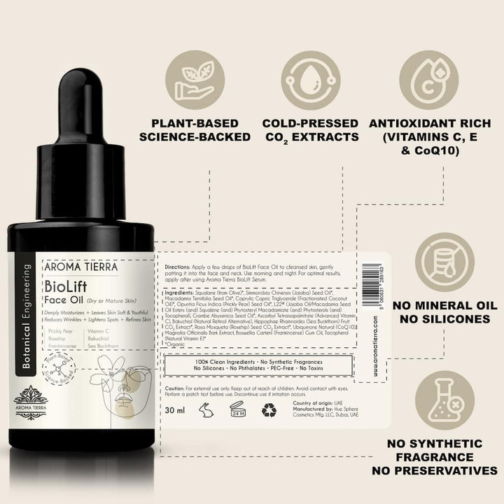 BioLift Face Oil – High-Performance Oil for Mature &amp; Aging Skin | Aroma Tierra