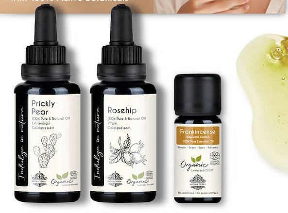 Face Oil Set - Rosehip, Prickly Pear, Frankincense Essential Oil Aroma Tierra 