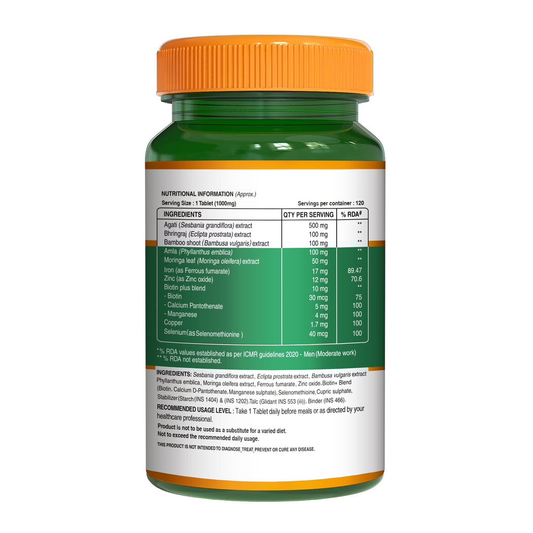 Pure Nutrition biotin tablets with amla moringa bamboo for hair skin and nails support