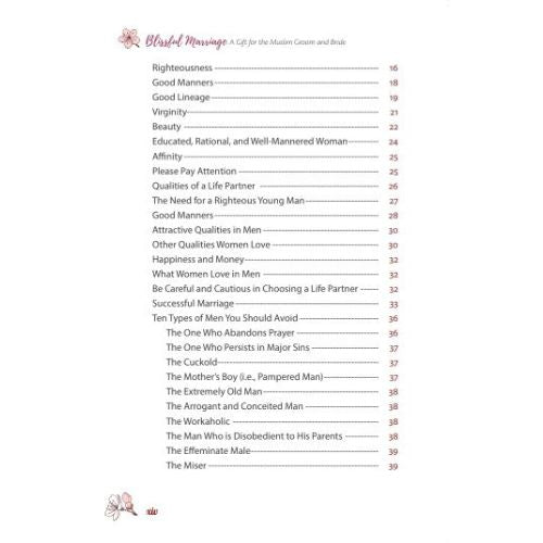 Blissful Marriage - A Gift for the Muslim Groom and Bride table of contents book
