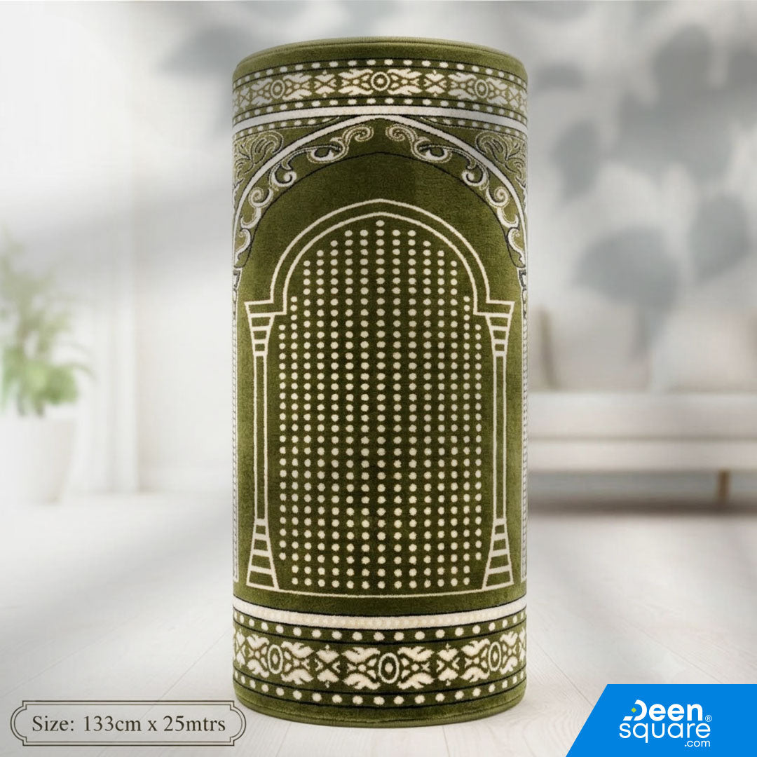 Buy premium green mosque carpet roll 133x25m at DeenSquare.com. Fast shipping in Dubai and delivery across UAE from DeenSquare.com.