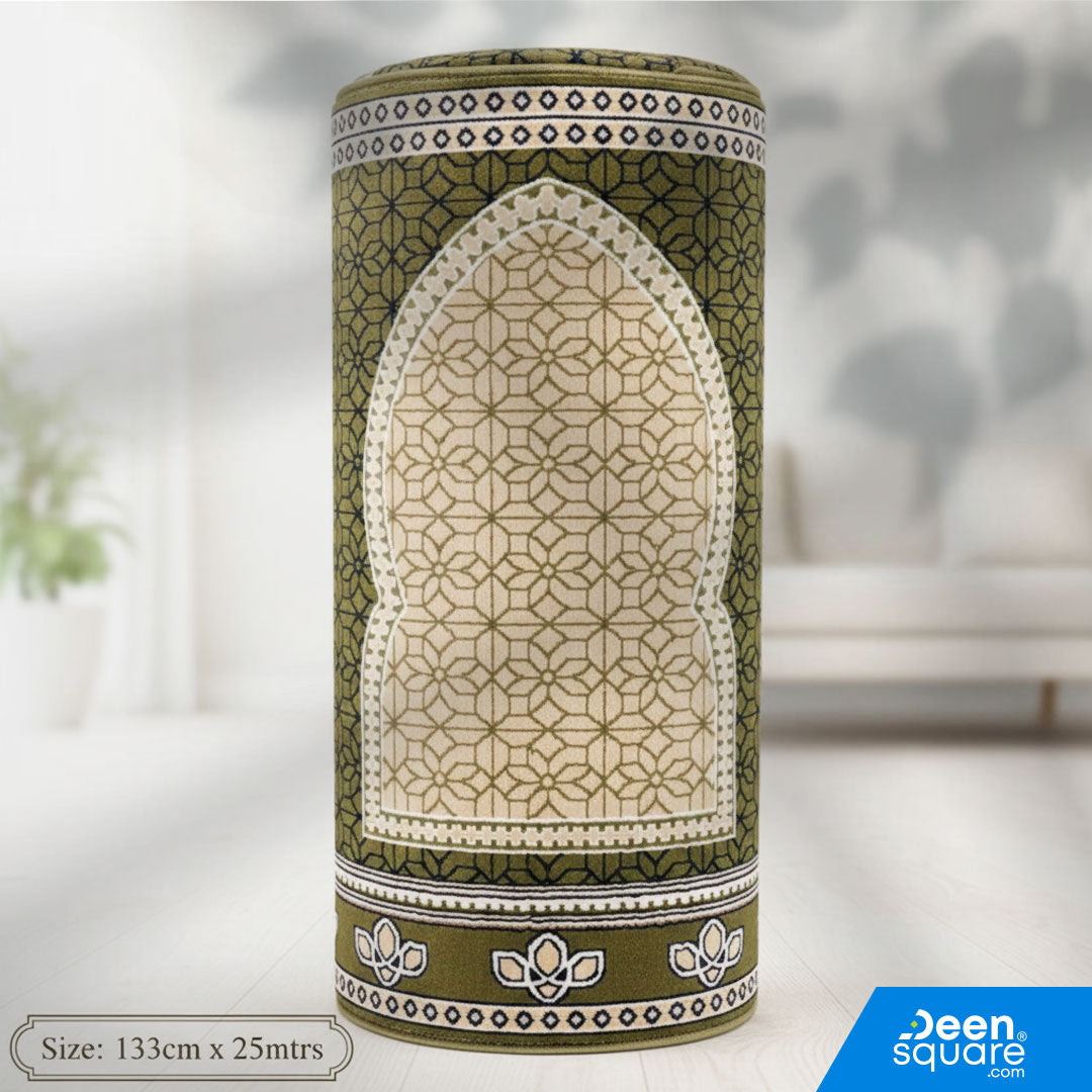 Buy premium green mosque carpet roll 133x25m at DeenSquare.com. Fast shipping in Dubai and delivery across UAE from DeenSquare.com.