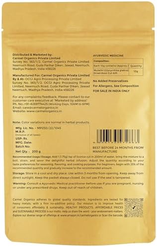 CARMEL ORGANICS Liquorice (Mulethi) Root Cut back