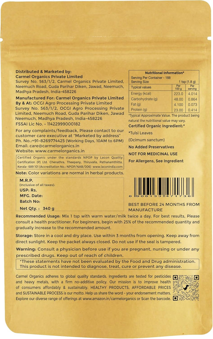 Carmel Organics Organic Tulsi Powder 340G