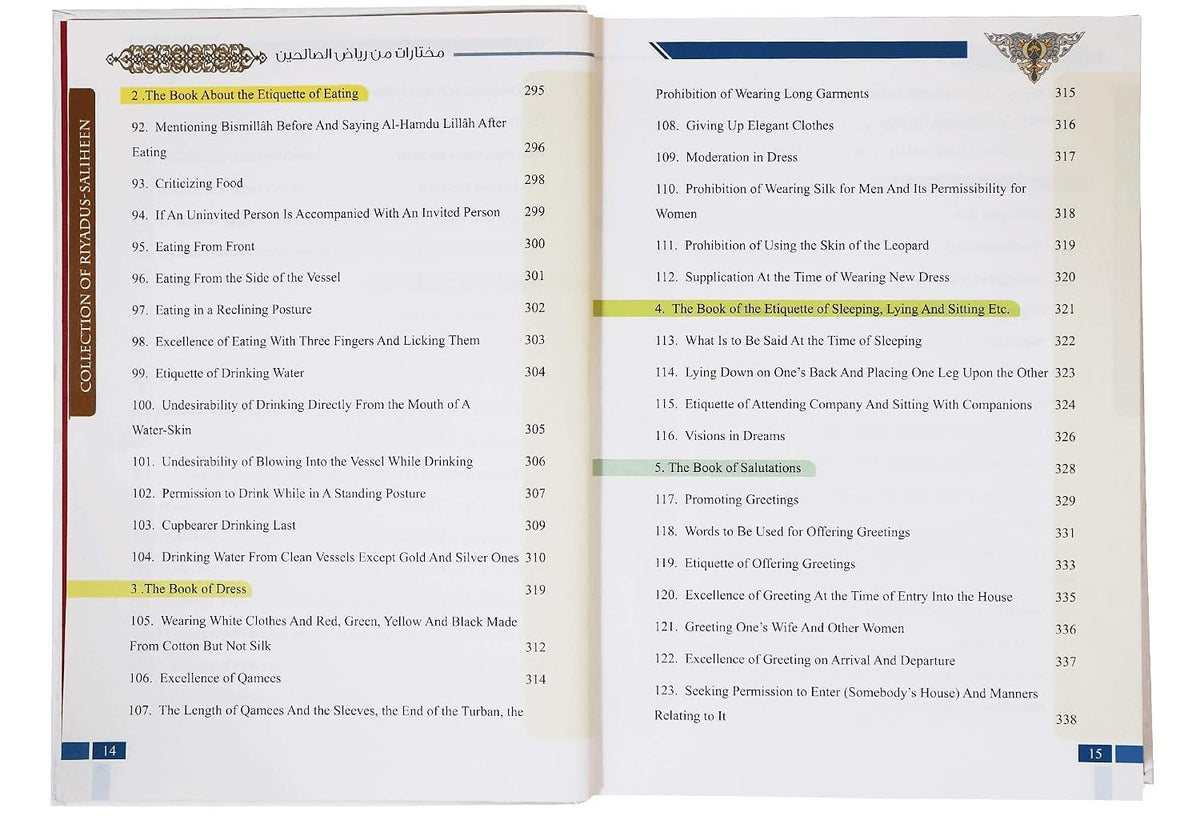 Collection from Riyad us Saliheen - Colour Edition table of contents