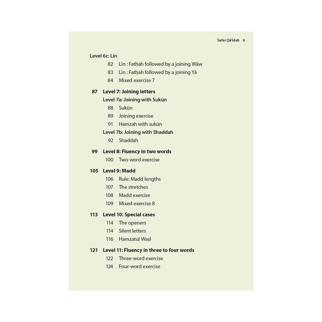 Safar Complete Qaidah Madinah Script book Content Page