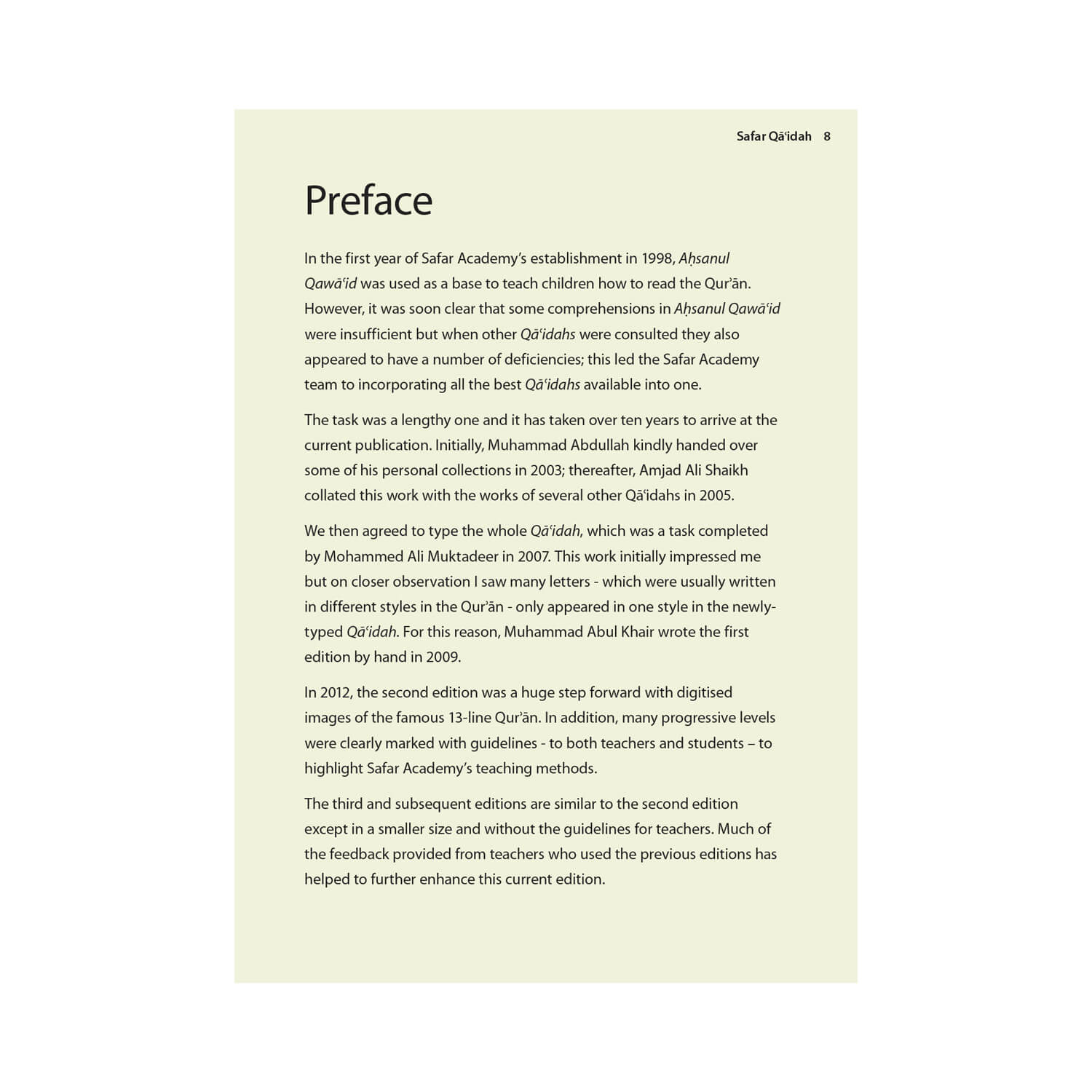 Safar Qaidah preface page