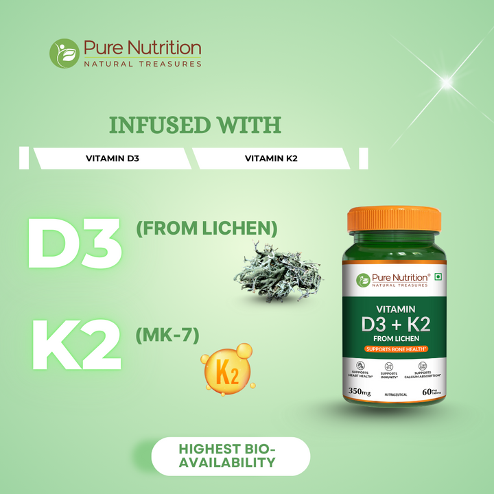 Pure Nutrition Vitamin D3 K2 MK7 tablets for bone, joint and immune support
