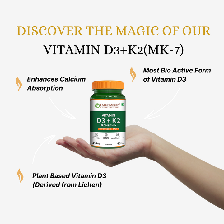Pure Nutrition Vitamin D3 K2 MK7 tablets for bone, joint and immune support