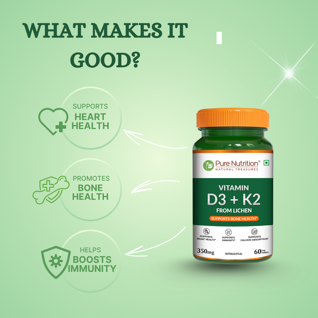 Pure Nutrition Vitamin D3 K2 MK7 tablets for bone, joint and immune support