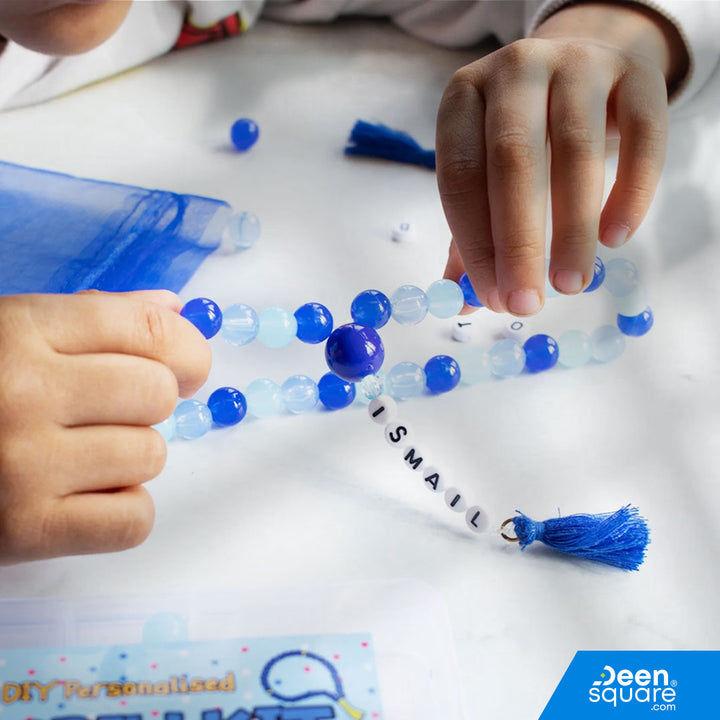 Fun Islamic activity for kids! Create your own tasbih, learn Dhikr & Duas with this DIY Tasbih Making Kit – perfect Ramadan or Eid gift.