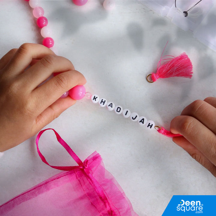 Fun Islamic learning for kids! Create your own tasbih with this Pink DIY Tasbih Kit. Includes Dhikr & Dua cards – perfect Ramadan or Eid gift.