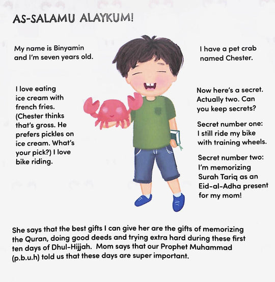 Dhul-Hijjah Adventures with Binyamin and Chester book inside pages 7 flowers of jannah