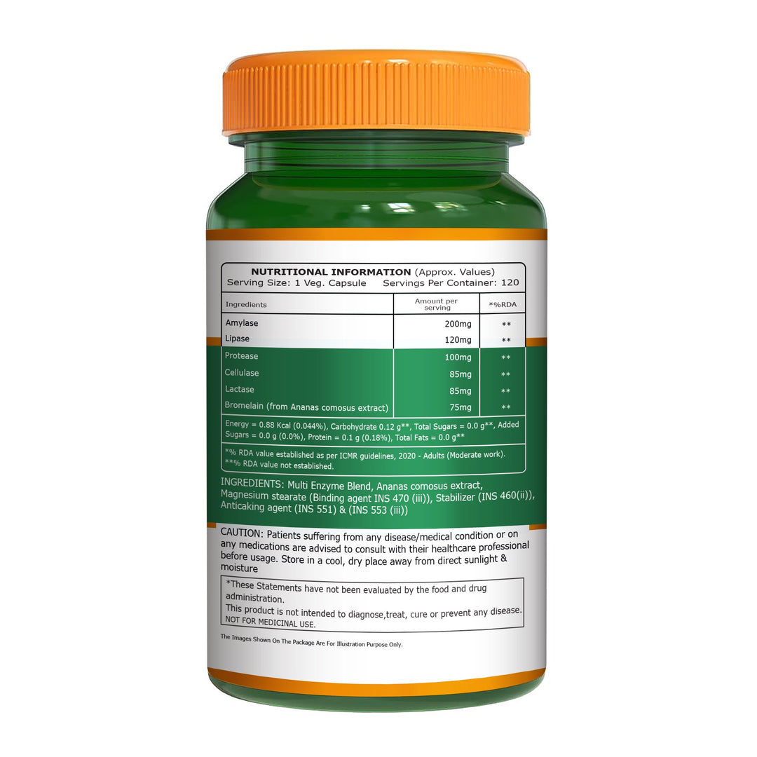 Pure Nutrition digestive enzymes capsules with amylase protease lactase bromelain