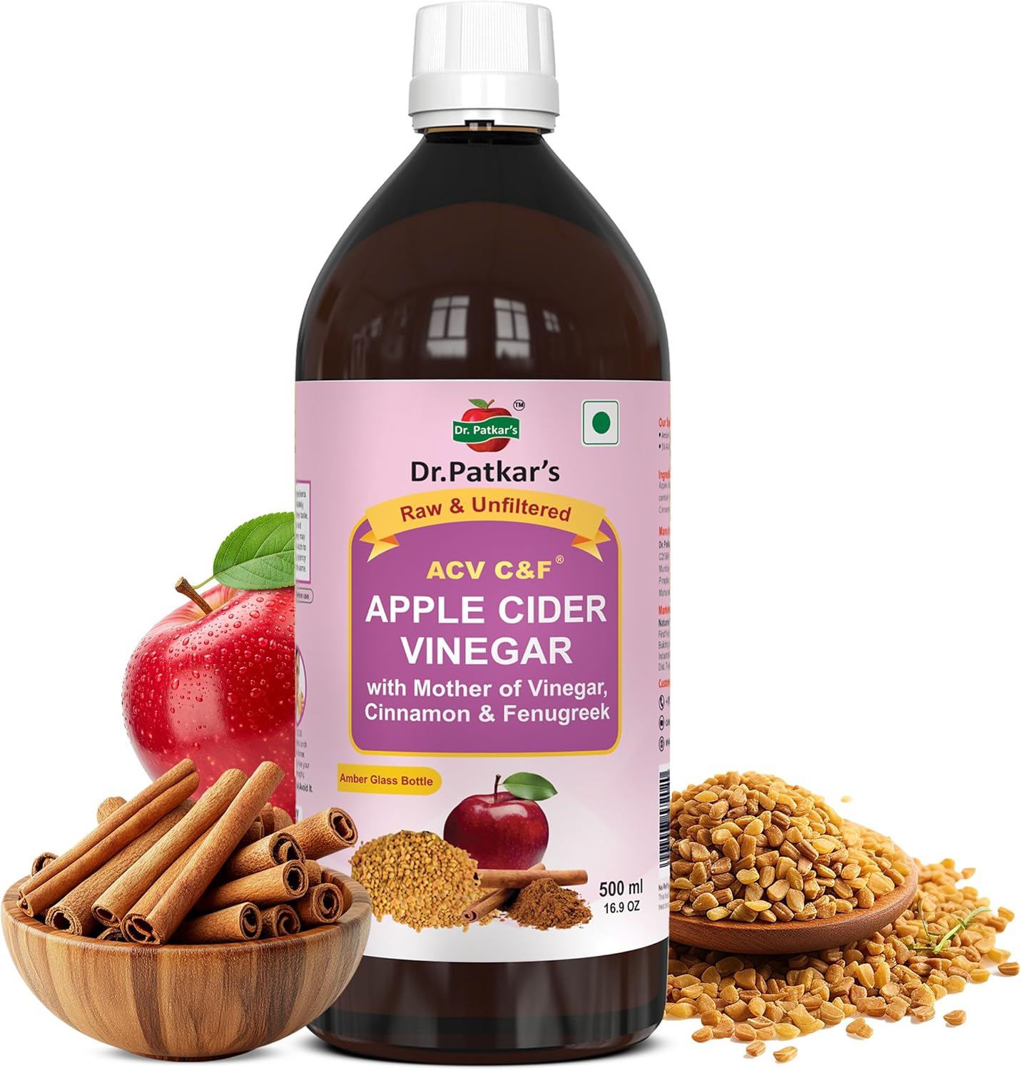 Buy Dr. Patkar's Apple Cider Vinegar with Mother 500ml at deensquare.com. Raw, unfiltered ACV with cinnamon & fenugreek in Dubai | UAE.