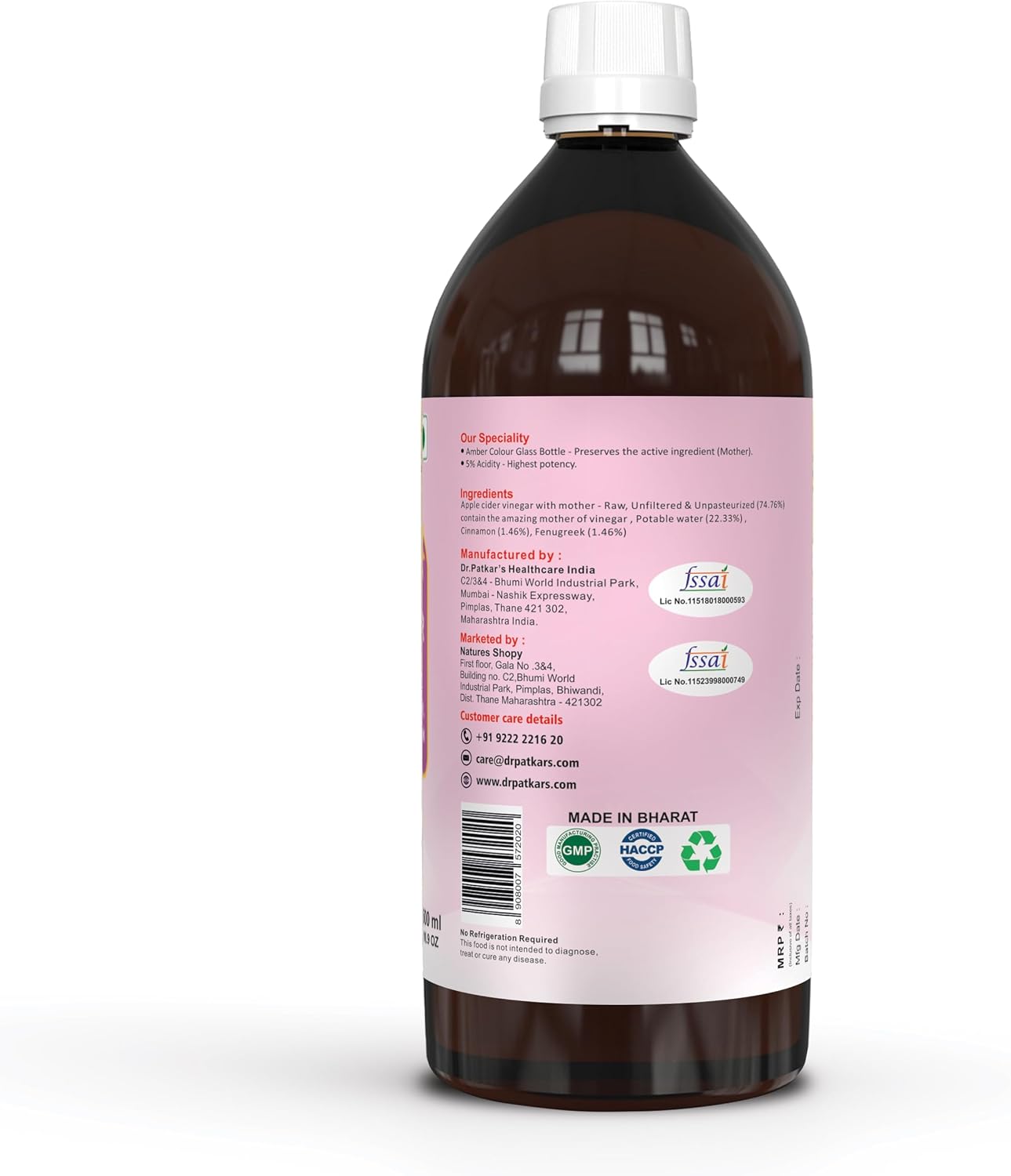 Buy Dr. Patkar's Apple Cider Vinegar with Mother 500ml at deensquare.com. Raw, unfiltered ACV with cinnamon & fenugreek in Dubai | UAE.