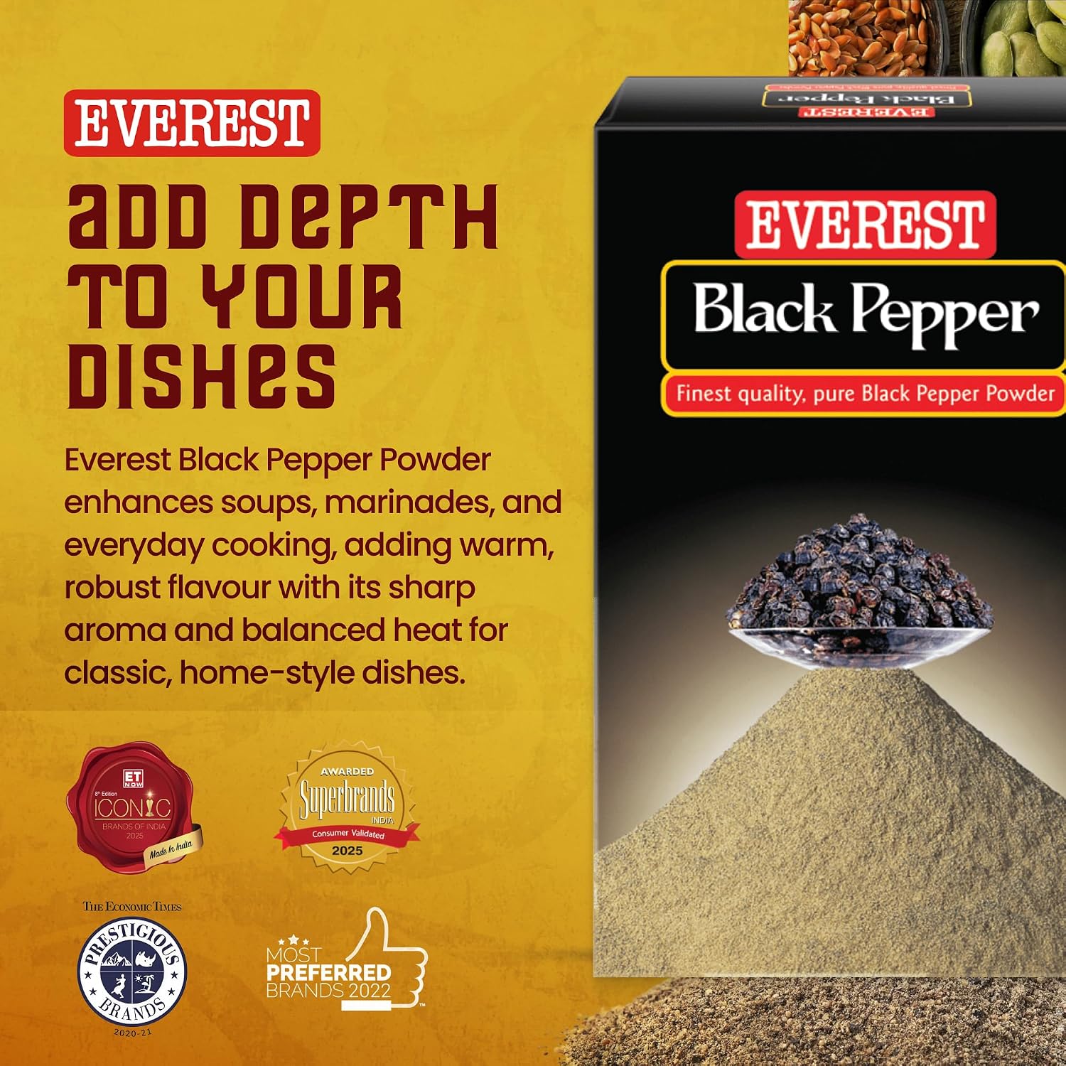 Buy Everest Black Pepper Powder 100g at deensquare.com. Premium Indian spice with rich flavour and aroma, available in Dubai | UAE.