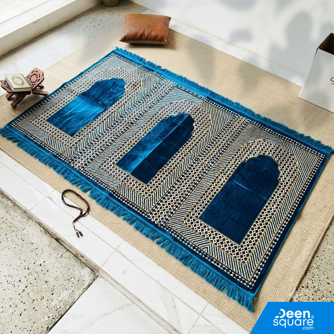 Buy Family Prayer Mat for 3 Person 120x200 cm at deensquare.com Dubai | UAE. Large Turkish prayer mat for family use and daily salah.