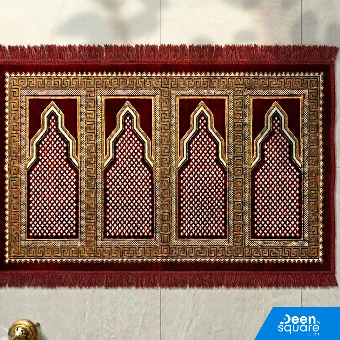 Buy Family Prayer Mat for 4 Person 120x200 cm at deensquare.com Dubai | UAE. Large Turkish prayer mat for family salah and daily use.