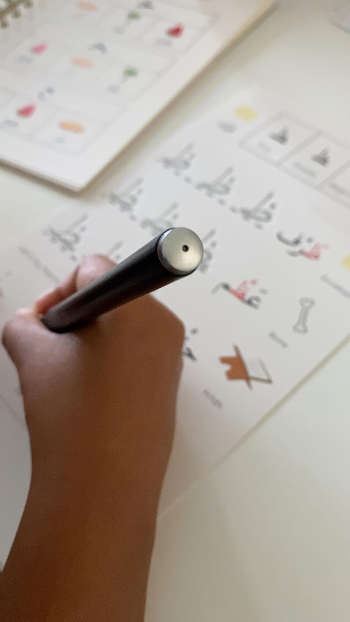 Arabic Alphabet CopyBook Level 2 for kids 5+. Groove tracing book with word practice, pen & refills included. Learn Arabic letter connections easily.