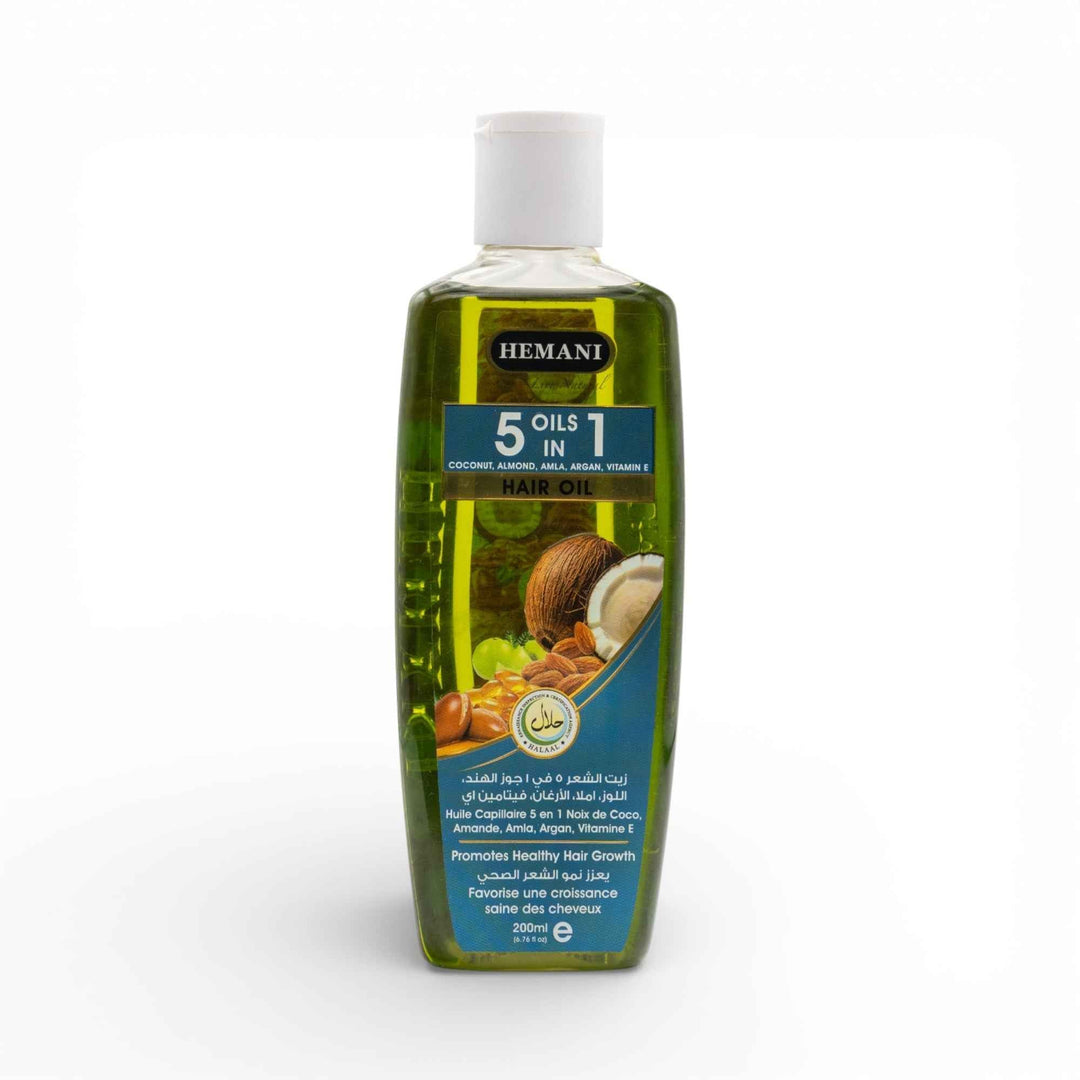 Shop Hemani 5 in 1 Herbal Hair Oil 200ml online. Herbal hair care blend with Amla, Argan &amp; Coconut Oil. Shop now, order online in UAE.