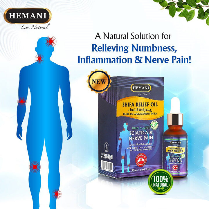 Buy Hemani Shifa Relief Oil 30ml for muscle, joint &amp; nerve pain relief. Herbal formula for sciatica, stiffness &amp; daily comfort.
