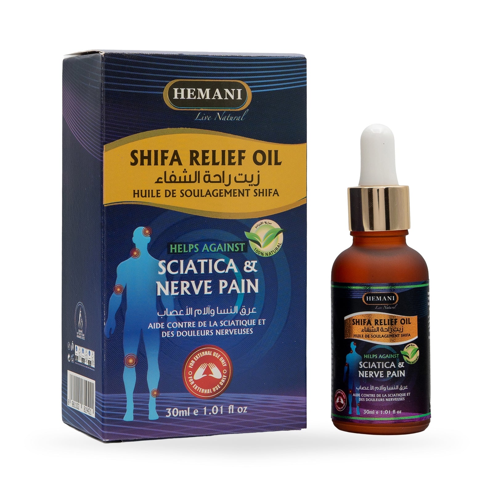 Buy Hemani Shifa Relief Oil 30ml for muscle, joint & nerve pain relief. Herbal formula for sciatica, stiffness & daily comfort.