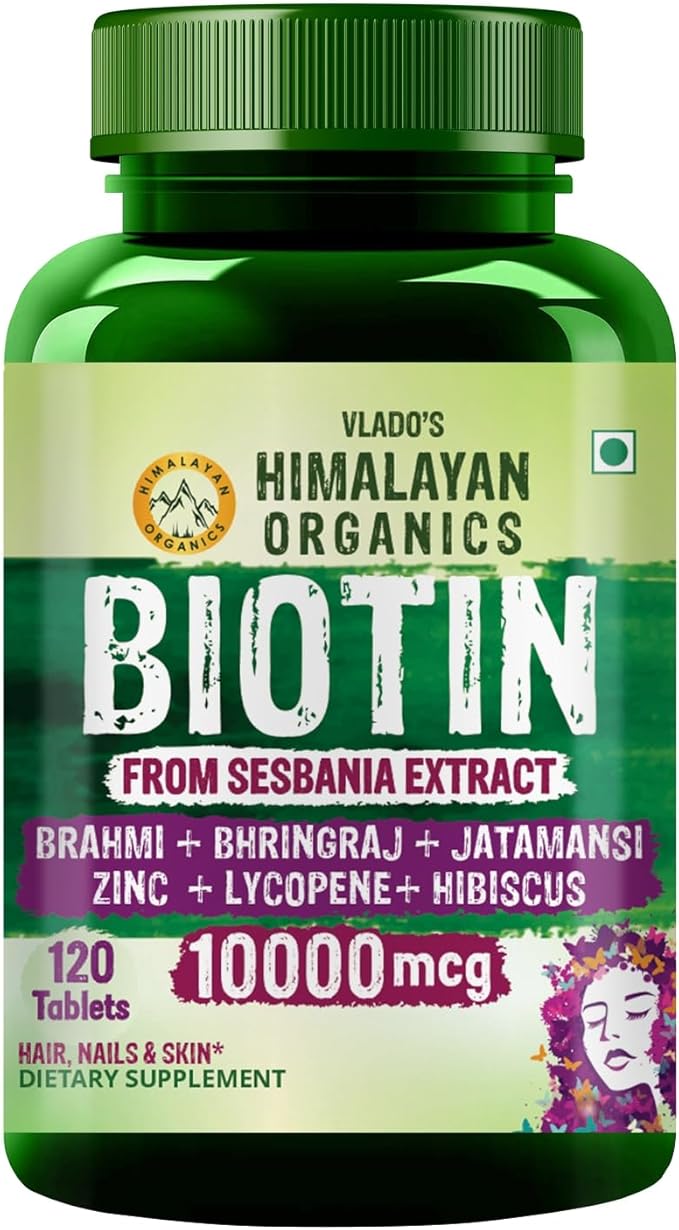 Buy Himalayan Organics Biotin 10000mcg Tablets 120 at deensquare.com. Hair, skin &amp; nail support supplement available in Dubai | UAE.